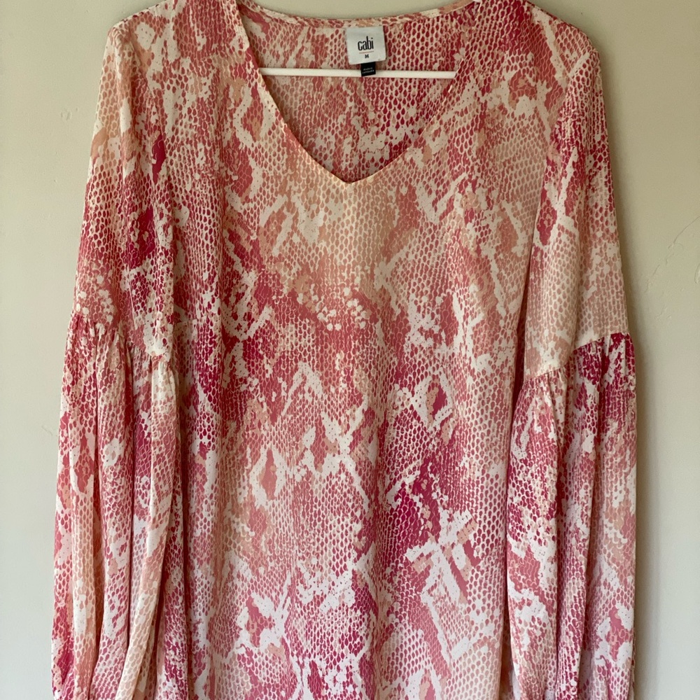CAbi Pink & Cream Snake-Print V-Neck Tunic